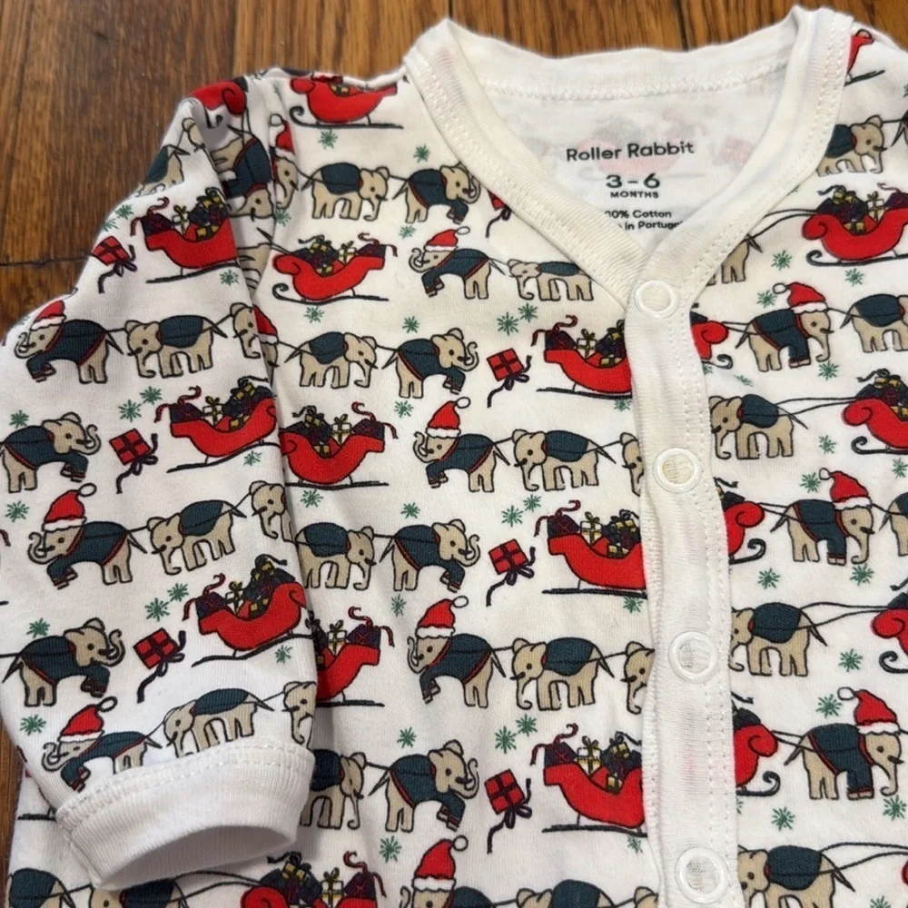 Roller Rabbit 100% cotton baby footie Christmas elephant holiday 3-6